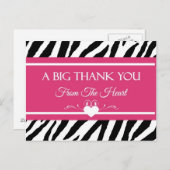 Pink und schwarz Zebra Print Vielen Dank aus dem H Postkarte (Vorne/Hinten)