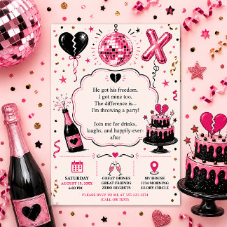 Pink- und schwarze Scheidungsfeier | Einladung