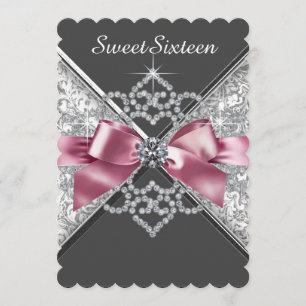 Pink- und schwarze Sweet 16-Geburtstagsfeier Einladung
