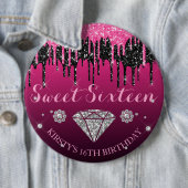 Pink und schwarzer Glitter-Drip-Diamant Sweet Sixt Button (Beispiel)