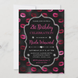 Pink- und schwarzer Glitter-Lippenstift zum 21. Ge Einladung