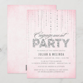 Pink und Silber Glitzer-Engagement-Partei Einladung