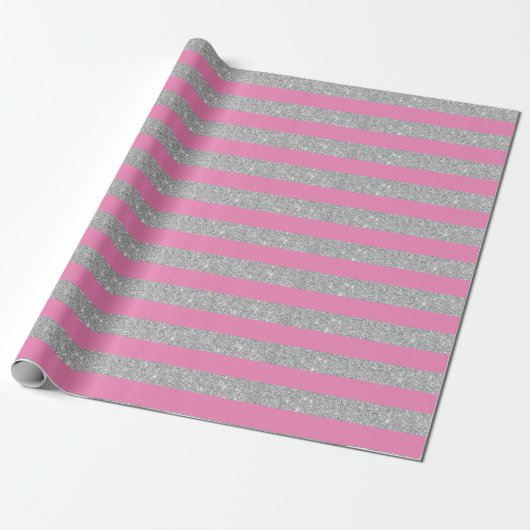 Pink und Silber Glitzer Streifen Umschlagpapier Geschenkpapier (Ungerollt)