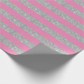 Pink und Silber Glitzer Streifen Umschlagpapier Geschenkpapier (Ecke)
