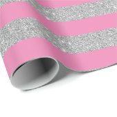 Pink und Silber Glitzer Streifen Umschlagpapier Geschenkpapier (Rolleneckpunkt)
