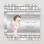 Pink und Silver Angel Baby Dusche Einladung (Vorne/Hinten)