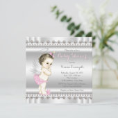 Pink und Silver Angel Baby Dusche Einladung (Stehend Vorderseite)