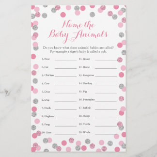 Pink und Silver Baby Dusche Baby Animal Name Spiel