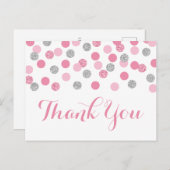 Pink und Silver Baby Dusche Danke Postcard Postkarte (Vorne/Hinten)