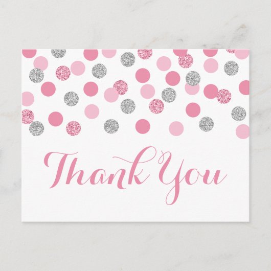 Pink und Silver Baby Dusche Danke Postcard Postkarte (Vorderseite)