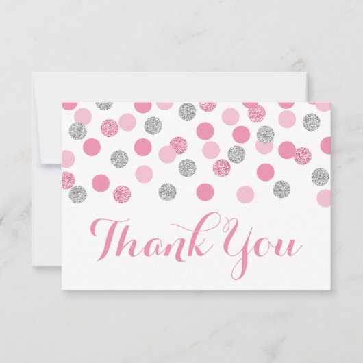 Pink und Silver Baby Dusche Vielen Dank Karten fla (Vorderseite)