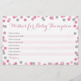 Pink und Silver Baby Dusche Wünsche für Babykarten