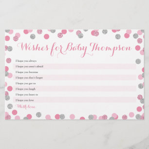 Pink und Silver Baby Dusche Wünsche für Babykarten