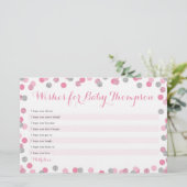 Pink und Silver Baby Dusche Wünsche für Babykarten (Stehend Vorderseite)