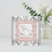 Pink und Silver Baby Girl Dusche Einladung (Stehend Vorderseite)