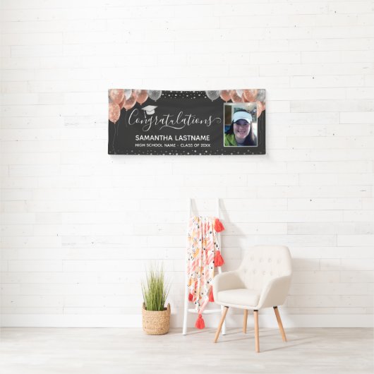 Pink und Silver Balloons Abschluss Banner (Insitu)