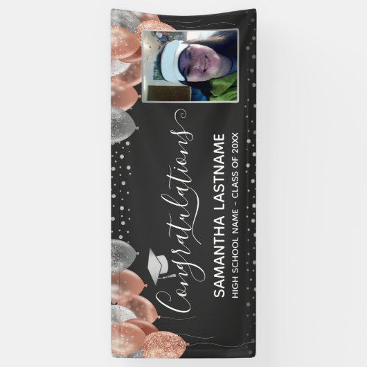 Pink und Silver Balloons Abschluss Banner (Vertikal)