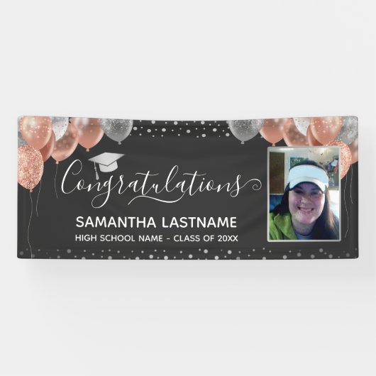 Pink und Silver Balloons Abschluss Banner (Horizontal)