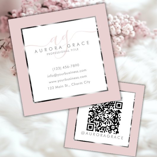 Pink und Silver Beruflich Prestige Quadratische Visitenkarte