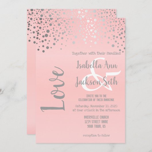 Pink und Silver Confetti Punkte Einladung (Vorne/Hinten)
