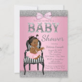 Pink und Silver Ethnic Girl Baby Dusche Einladung (Vorderseite)