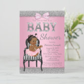 Pink und Silver Ethnic Girl Baby Dusche Einladung (Stehend Vorderseite)