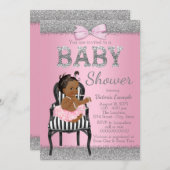 Pink und Silver Ethnic Girl Baby Dusche Einladung (Vorne/Hinten)