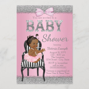 Pink und Silver Ethnic Girl Baby Dusche Einladung