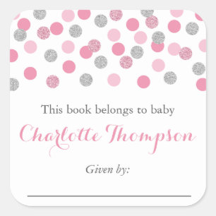 Pink und Silver Glitzer Babykleber für Buchzeichen Quadratischer Aufkleber