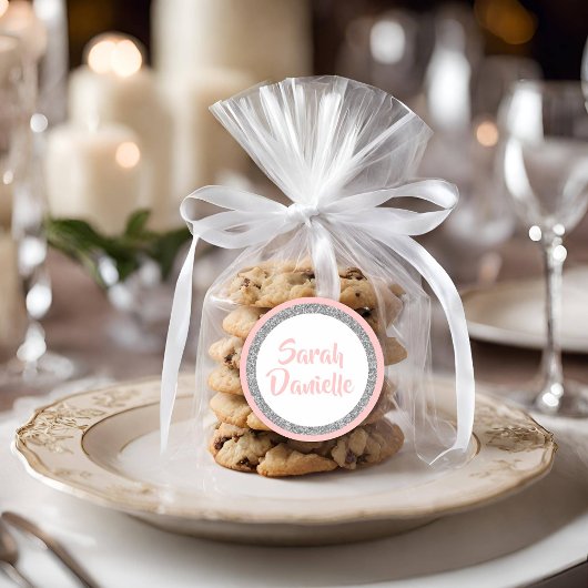 Pink und Silver Glitzer Gefälligkeitsaufkleber Runder Aufkleber