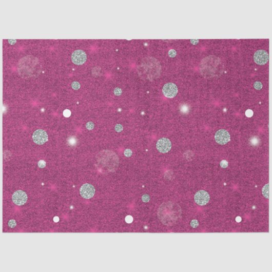 Pink und Silver Glitzer Polka Dots Weihnachten Seidenpapier (Vorderseite)