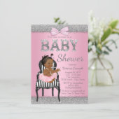 Pink und Silver Gray Ethnic Girl Baby Dusche Einladung (Stehend Vorderseite)