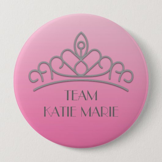 Pink und Silver Pageant Tiara Support / Team Button (Vorderseite)
