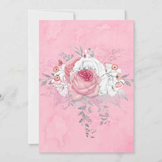 Pink und Silver Peony Florals Hochzeit Einladung (Rückseite)
