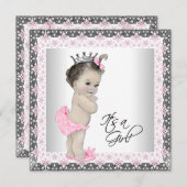 Pink und Silver Princess Baby Girl Dusche Einladung (Vorne/Hinten)