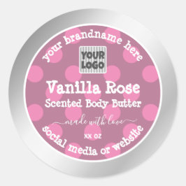 Pink und Silver Produktetiketten mit Logo Runder Aufkleber