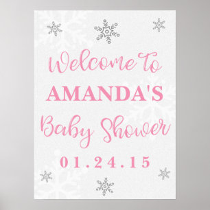 Pink und Silver Snowflake Babydusche Begrüßungszei Poster