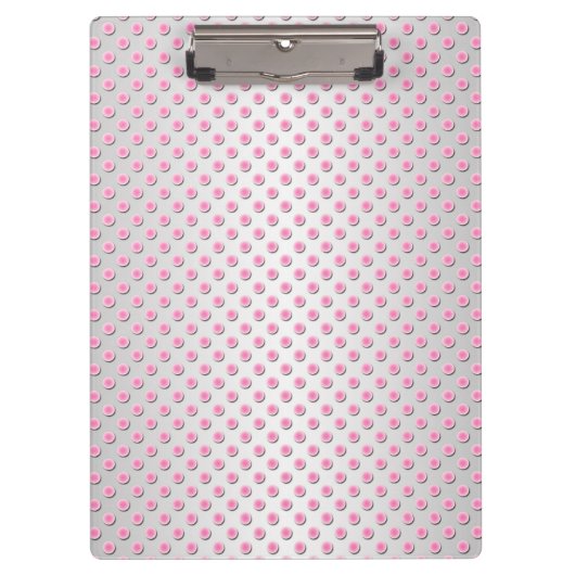 Pink und Silvery White Polka Dot Muster Klemmbrett (Vorderseite)