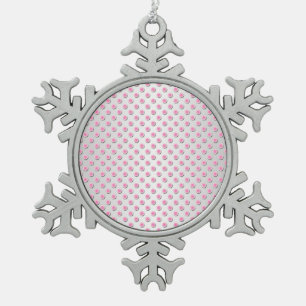 Pink und Silvery White Polka Dot Muster Schneeflocken Zinn-Ornament