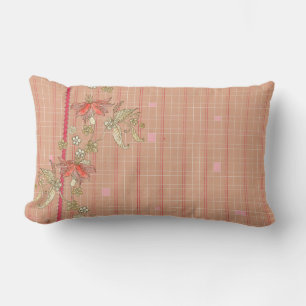Pink und Tan Kariert Lumbar Kissen