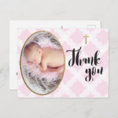 Pink und weiß Baby Girl Baptisc Danke Postkarte (Vorne/Hinten)