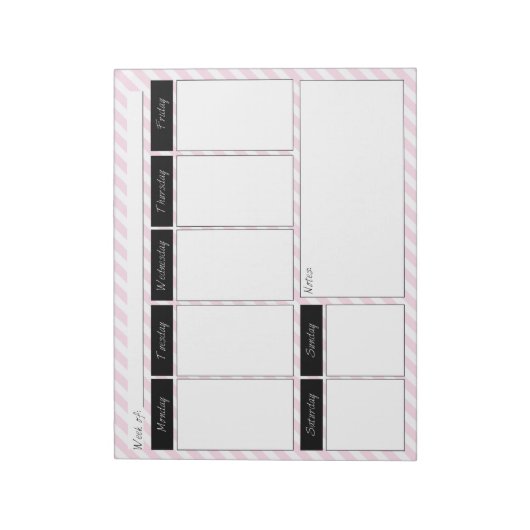 Pink und weiß gestrippter Wochenkalender Notepad Notizblock (Rotiert)