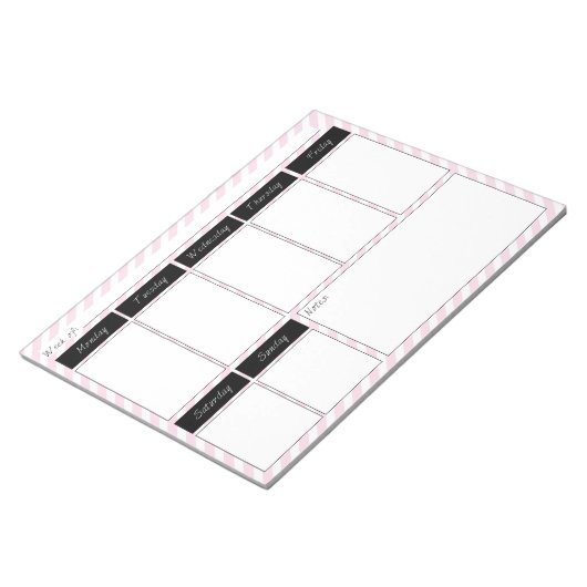 Pink und weiß gestrippter Wochenkalender Notepad Notizblock (angewinkelt)