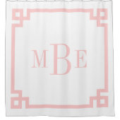 Pink und weiß griechischer Schlüssel | Mit Monogra Duschvorhang (Vorderseite)