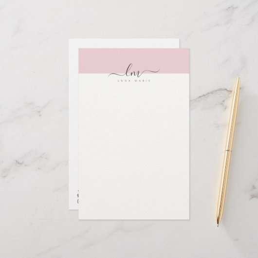 Pink und weiß, minimalistisch kalligraphisch briefpapier (Vorderseite/Rückseite Beispiel)