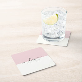 Pink und weiß, minimalistisch kalligraphisch rechteckiger pappuntersetzer