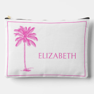 Pink und Weiß Palm Palmetto Tree Personalisiert Zubehörtasche