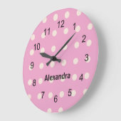 Pink und Weiß Polka Dot Wall Uhr (Winkel)
