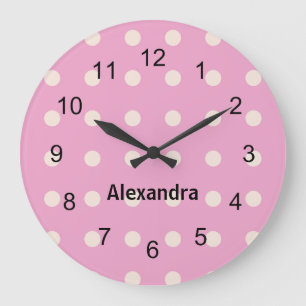 Pink und Weiß Polka Dot Wall Uhr