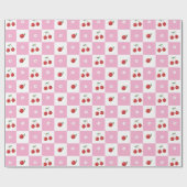 Pink und Weiß Schachbrett Kirschen Umschlagpapier Geschenkpapier (Flach)